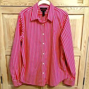 Lauren Ralph Lauren Striped Poplin Button Down Modern Prep Preppy Literary Chic